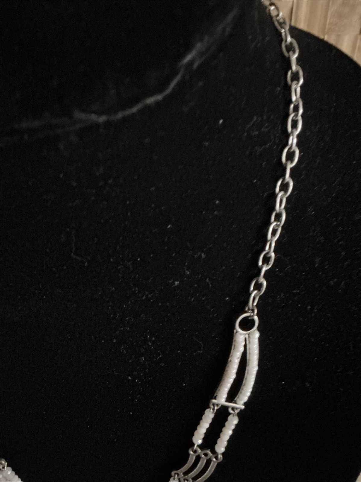 Silver Tone Beaded Art Deco Fringed Pendant Necklace