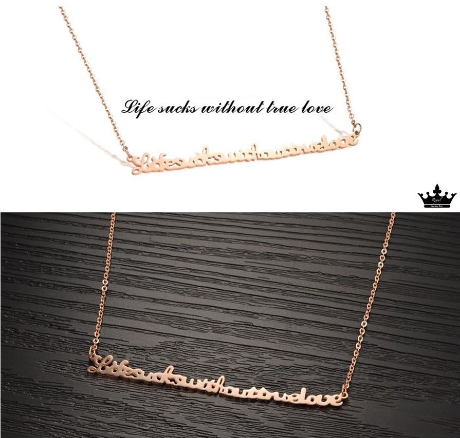 Amazing “Life Sucks Without True Love” Pendant Rose Gold GP Necklace