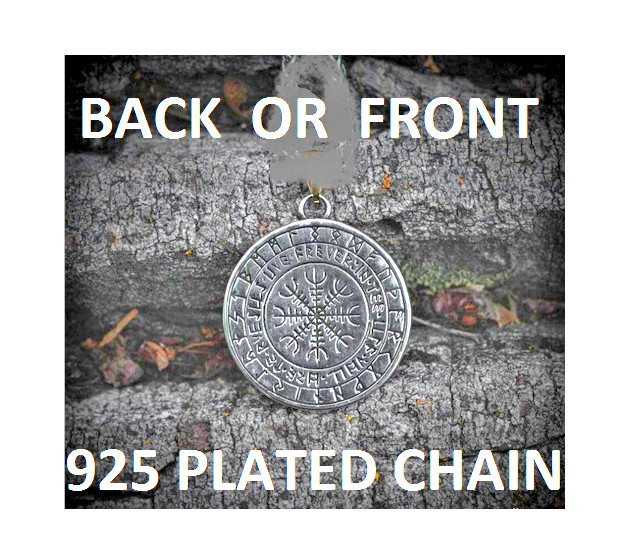 Large VIKING WOLF VEGVISIR AMULET Pendant on 925 Sterling Silver 20″ Necklace