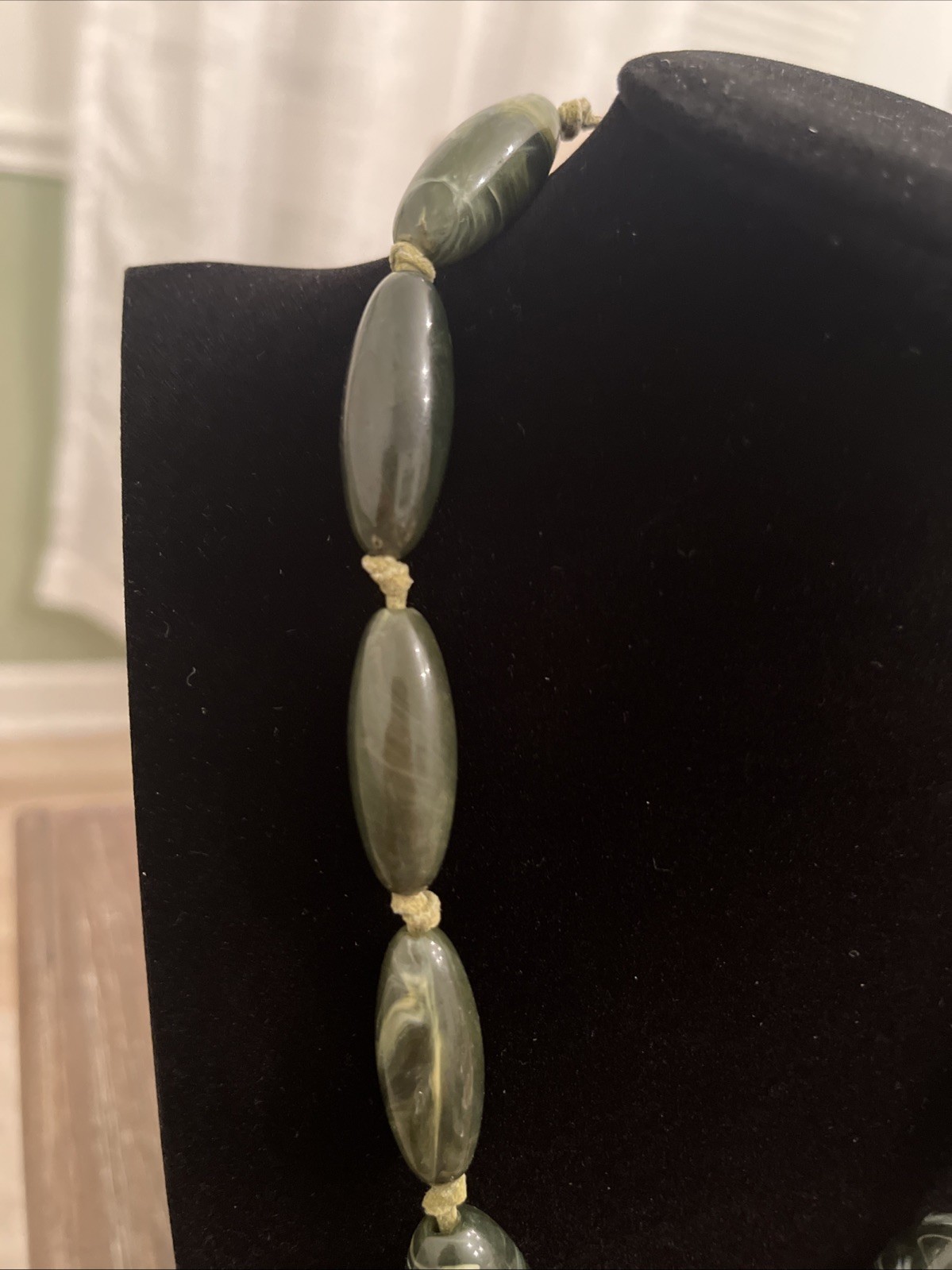 Dark Green Oblong Marbleized “stone” Necklace