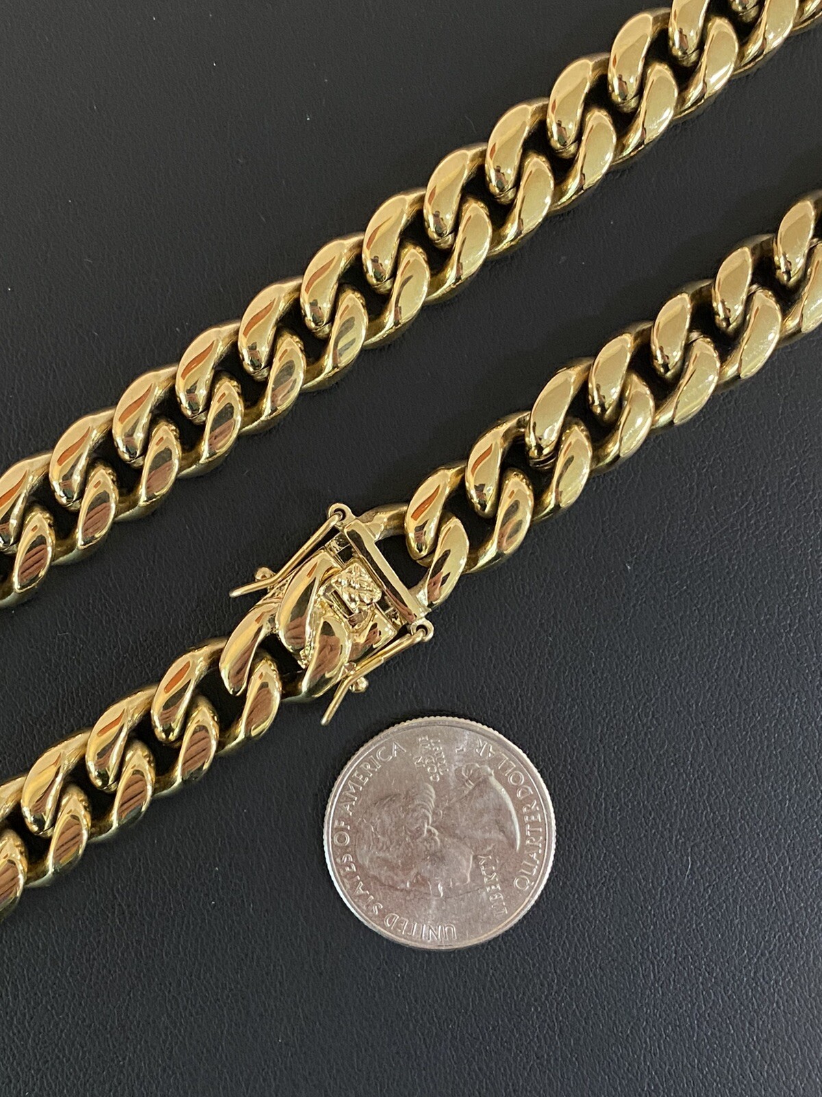 Real Solid 14K Gold Over Stainless Steel Miami Cuban Link Chain Necklace Choker