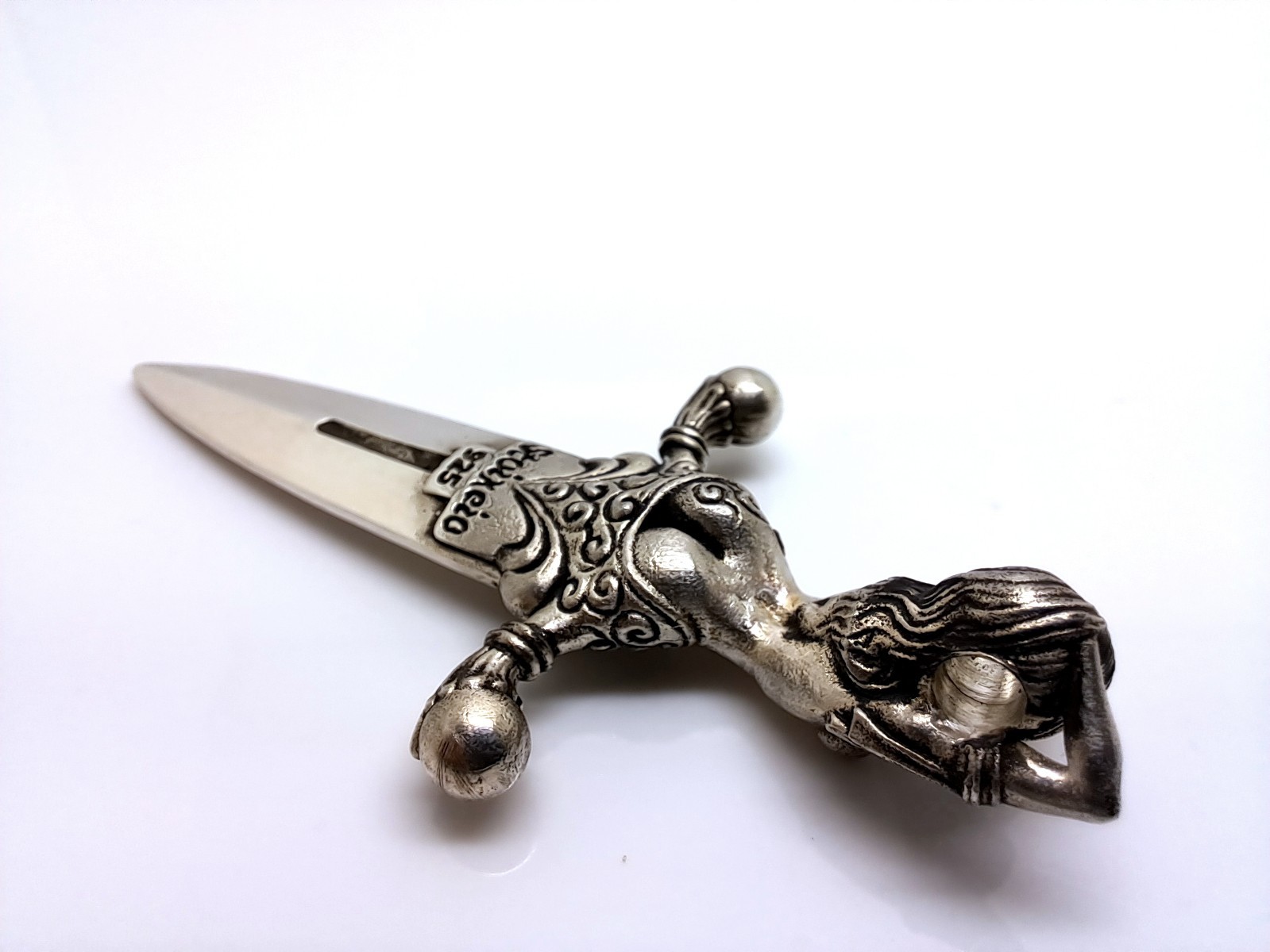925 Sterling Silver Dagger Pendant – Gothic Fantasy Sword Female Figure Pendant