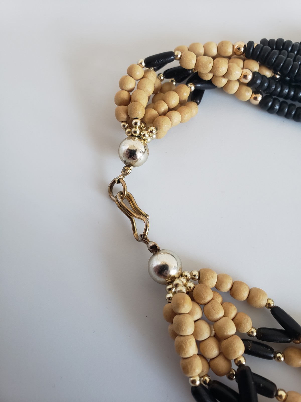 Boho Necklace Wood Plastic Metal Bead Pearl Round Pendant Made In Philippines .