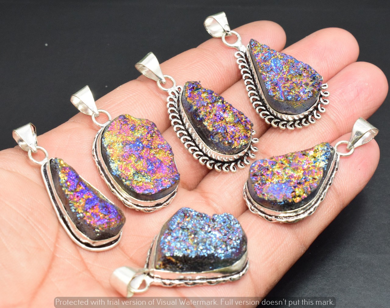 Titanium Druzy Gemstone Pendant 50pcs Wholesale Lots 925 Silver Plated Jewelry