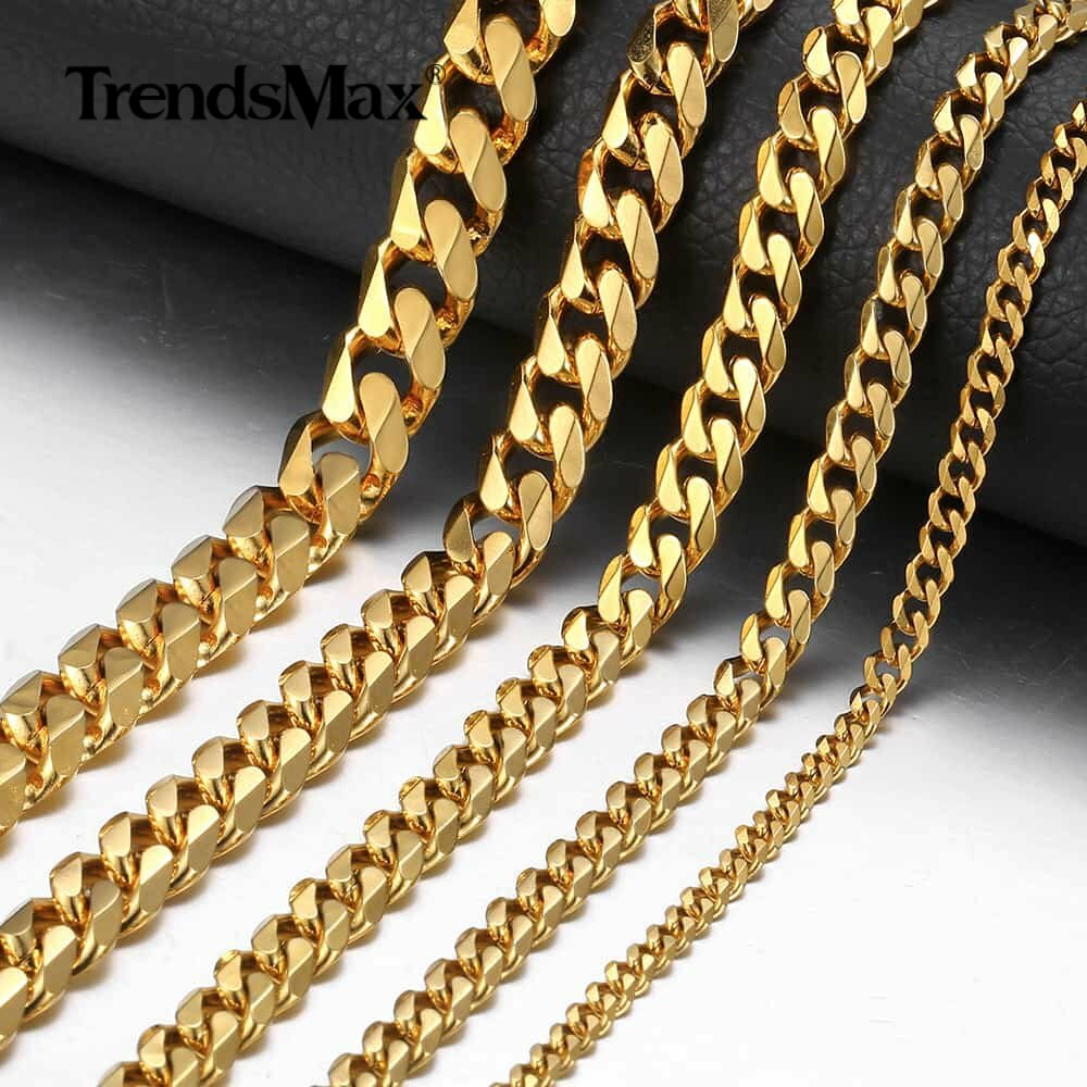 3/5/7/9/11mm Men Gold Plated Curb Cuban Link Chain Necklace Bracelet Xmas 16-30″