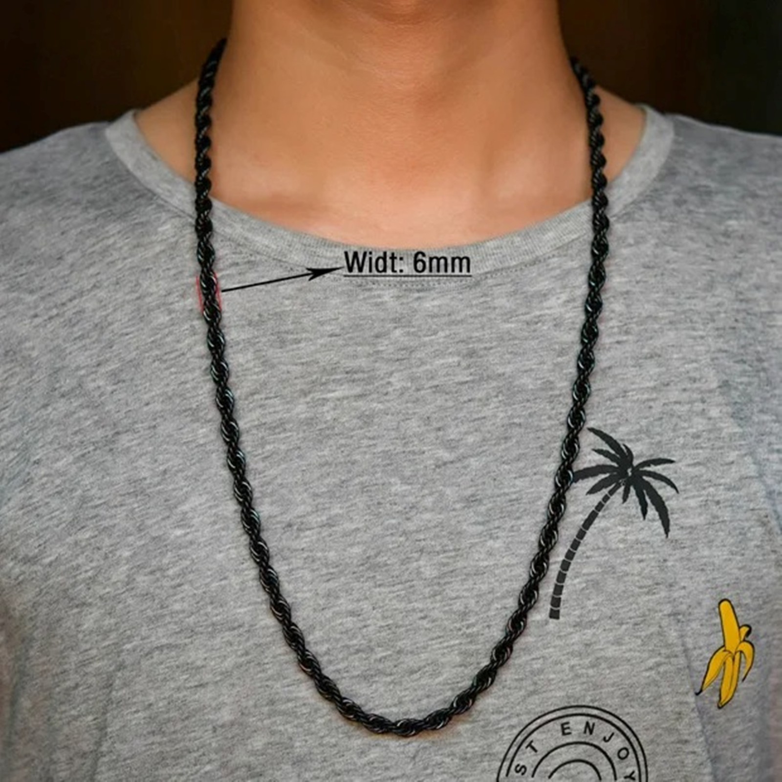 Rope chain necklace for men and women, stainless steel, 16/ 30 in, 2/3/4/5/6mm