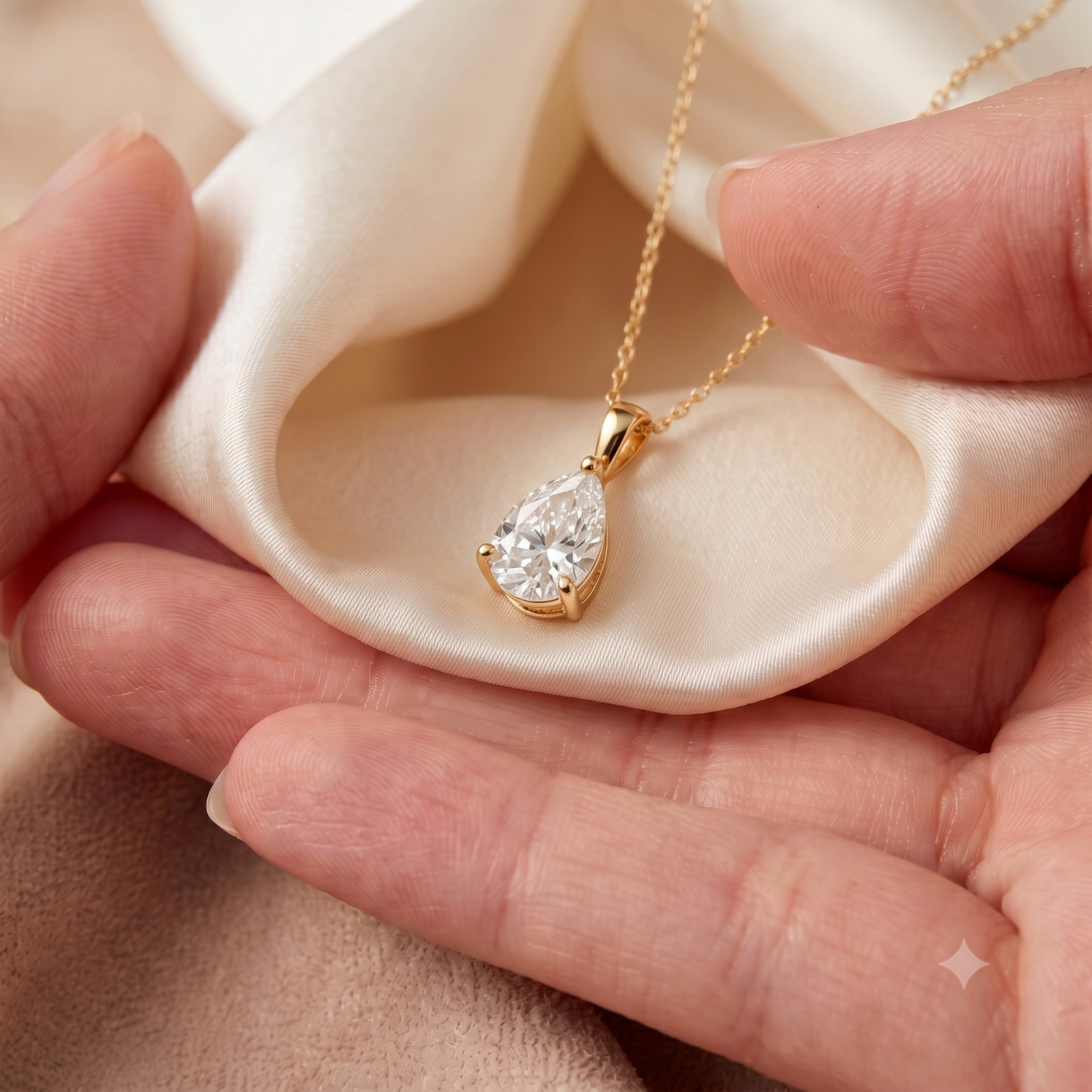 Pear Cut Cubic Zirconia Stone Charm Pendant 10K Solid Yellow Gold Gift For Women