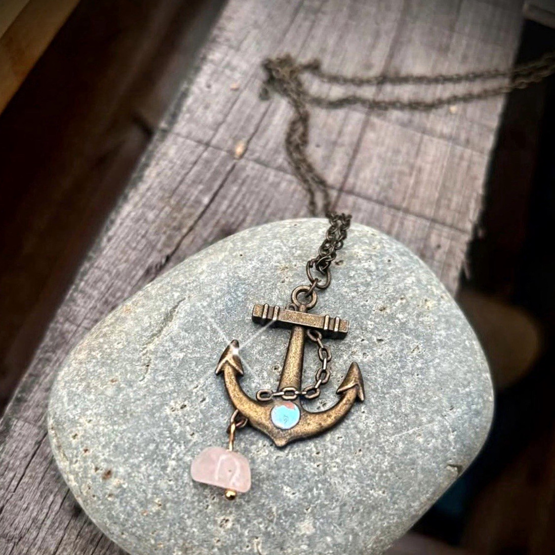 Bronze Nautical Anchor Charm Pendant Necklace, Cable Chain, Lobster Clasp