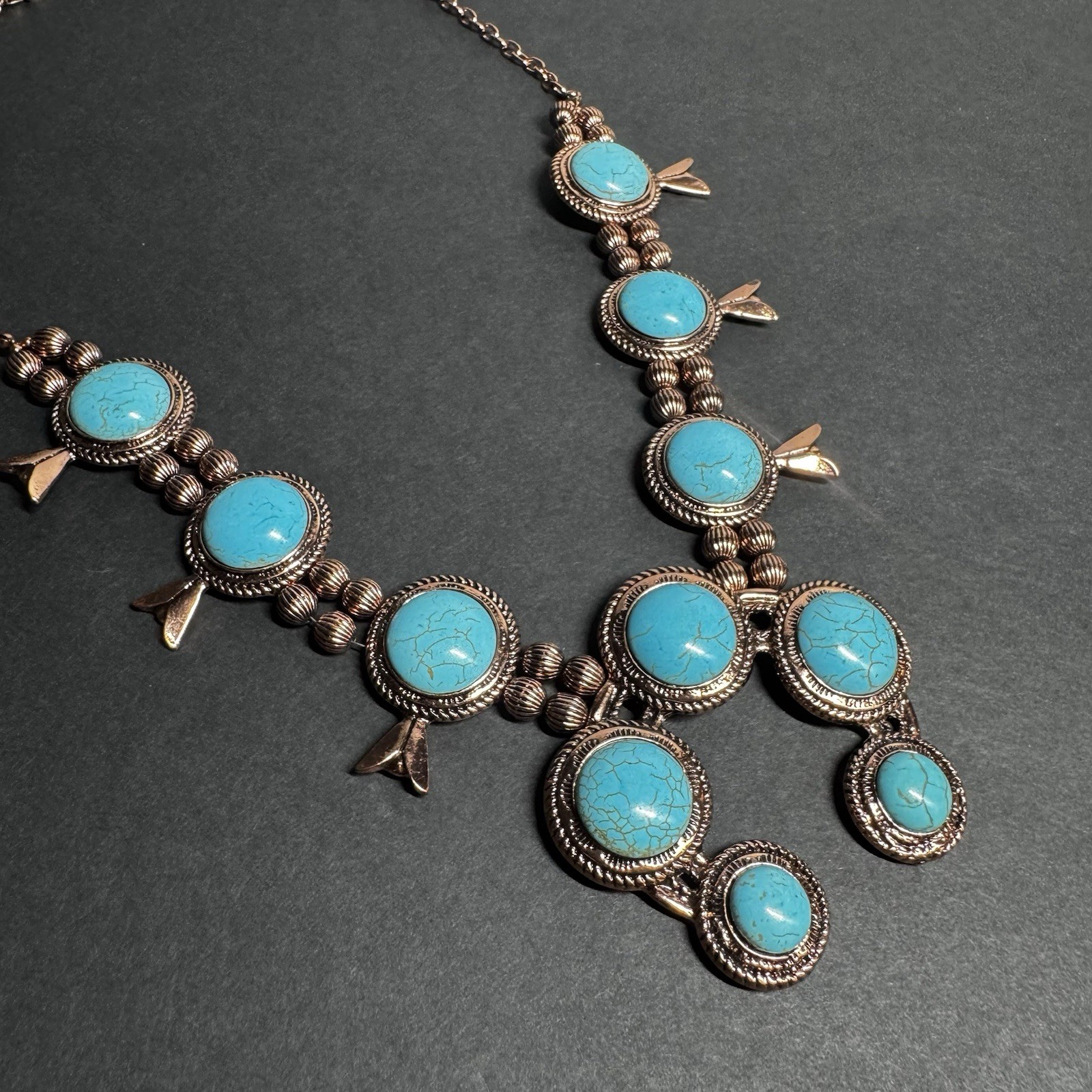 Southern Fried Chicz Costume Copper and Stone Squash Blossom Necklace 18-26 Inch