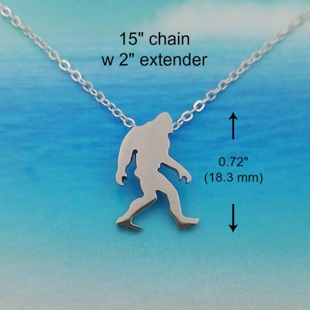 BIGFOOT NECKLACE Small 0.7″ Pendant 15″ Chain Sasquatch Camping Wilderness NEW