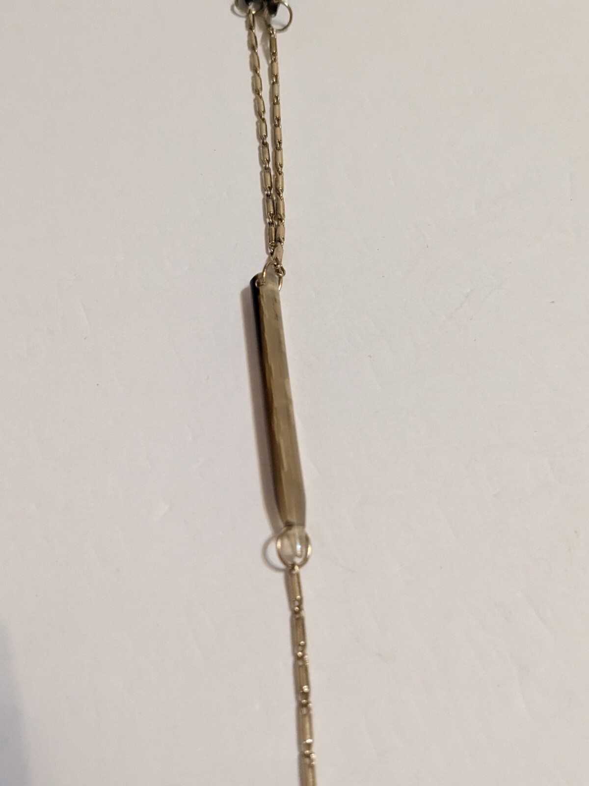 Gold Tone Y Drop Necklace With Acrylic Spear Shaped Beads. 28″ + 6.25″ Drop.