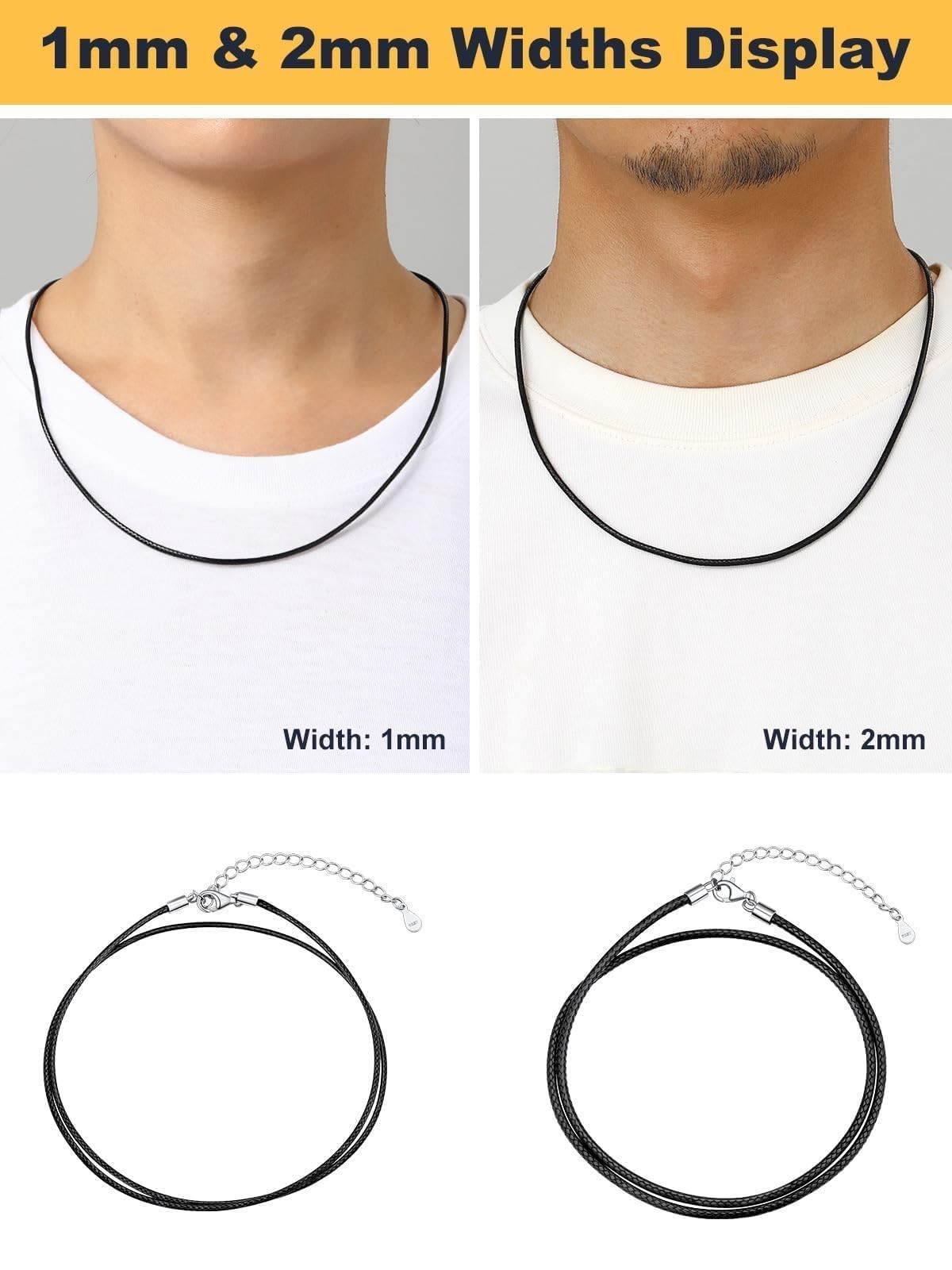 Customizable Leather Necklace Cord with Waterproof Woven Wax Rope Chain, 16″-30