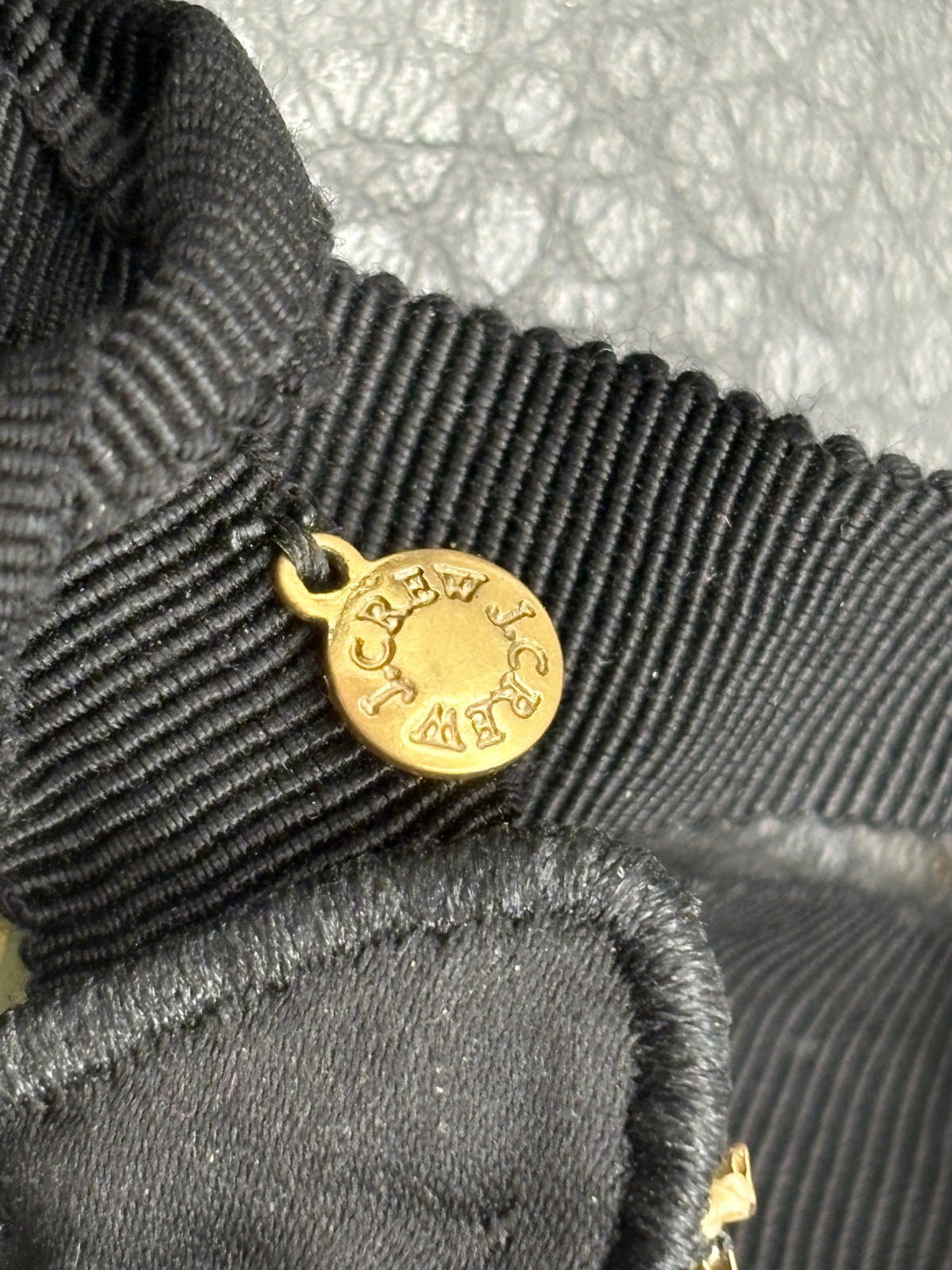 J Crew Crystal Rhinestone Statement Bib Necklace Black Fabric Ribbon Gold Tone