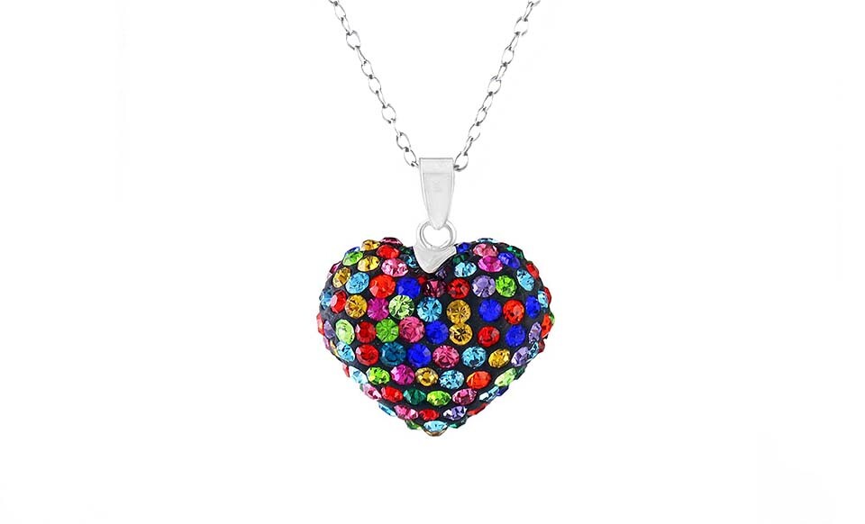 Multi Colored Bubble Heart Necklace in 925 Sterling Silver made with Swarovski