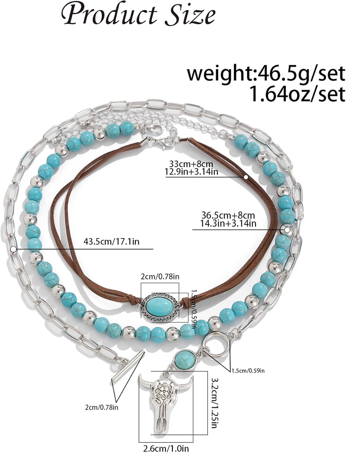 3 Pcs Layered Western Necklaces for Women Western Boho Turquoise Choker Ox Head