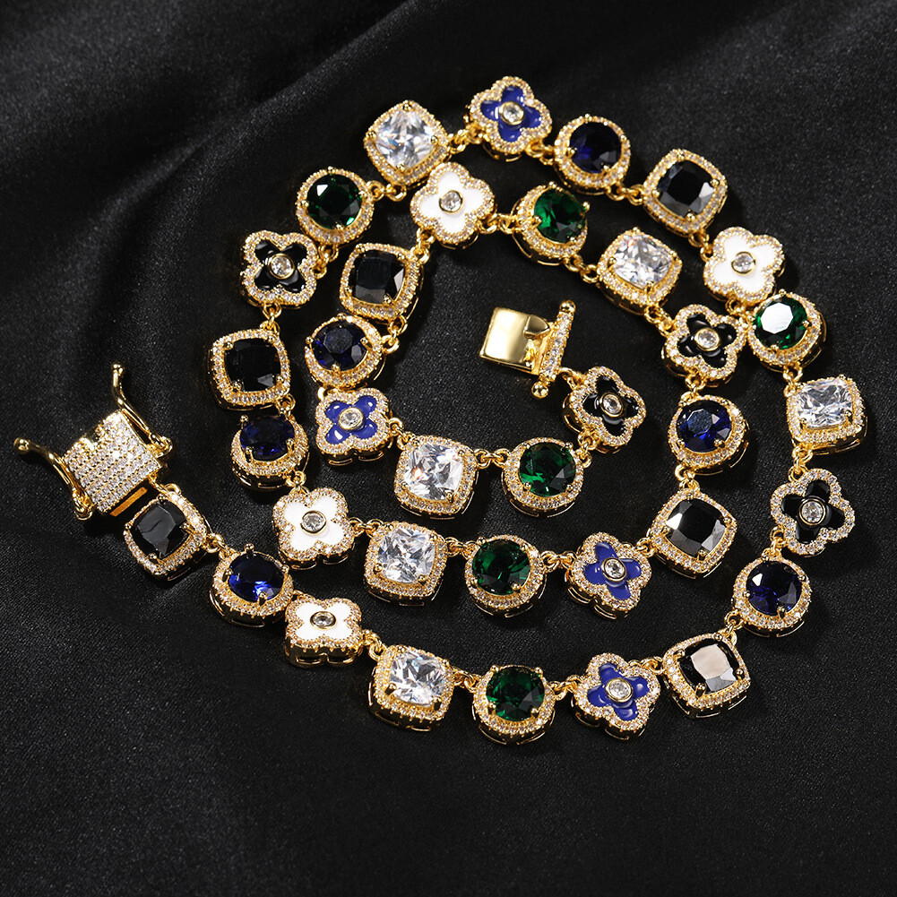 10mm Hip Hop Colorful Oil Drop Cross Tennis Chain Necklace Zircon Choker Jewelry