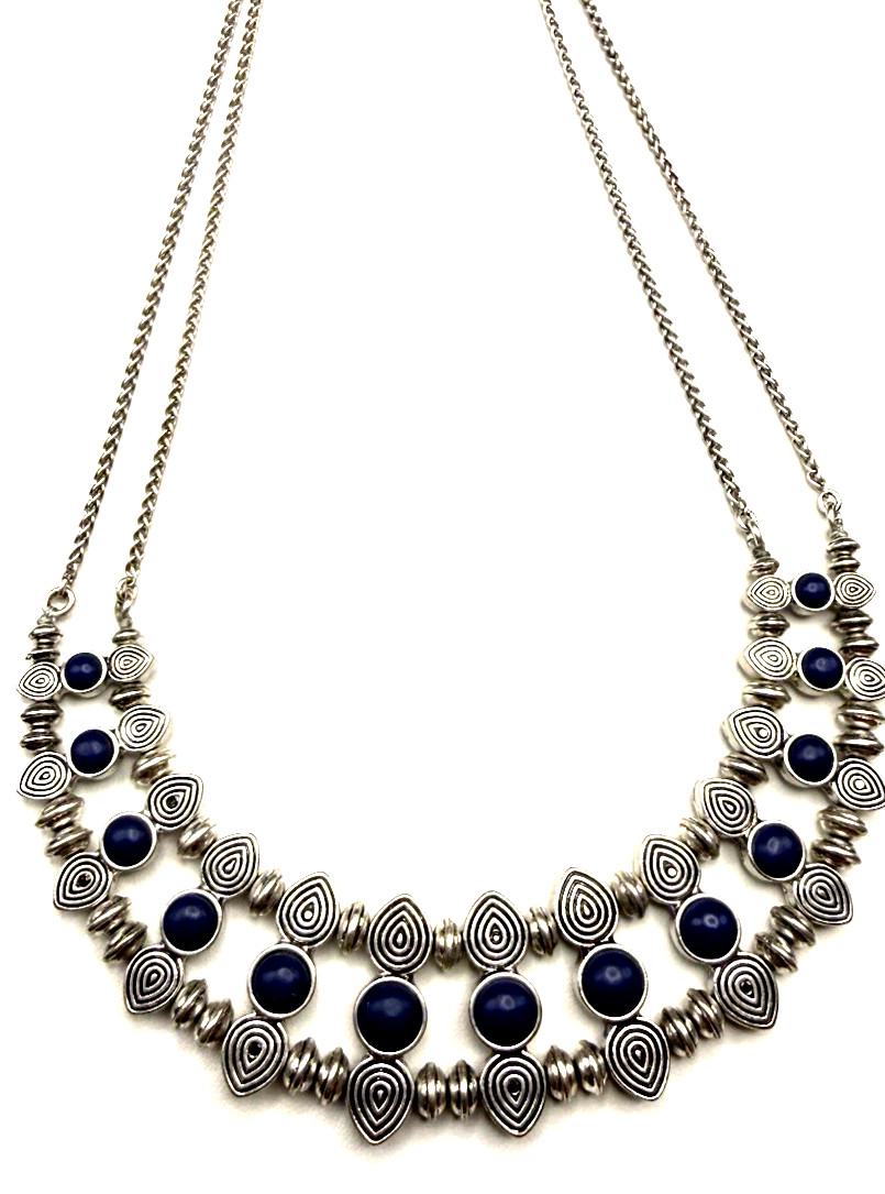LUCKY BRAND 19″ Etruscan Style Faux Lapis Lazuli Cabochon Bib Necklace