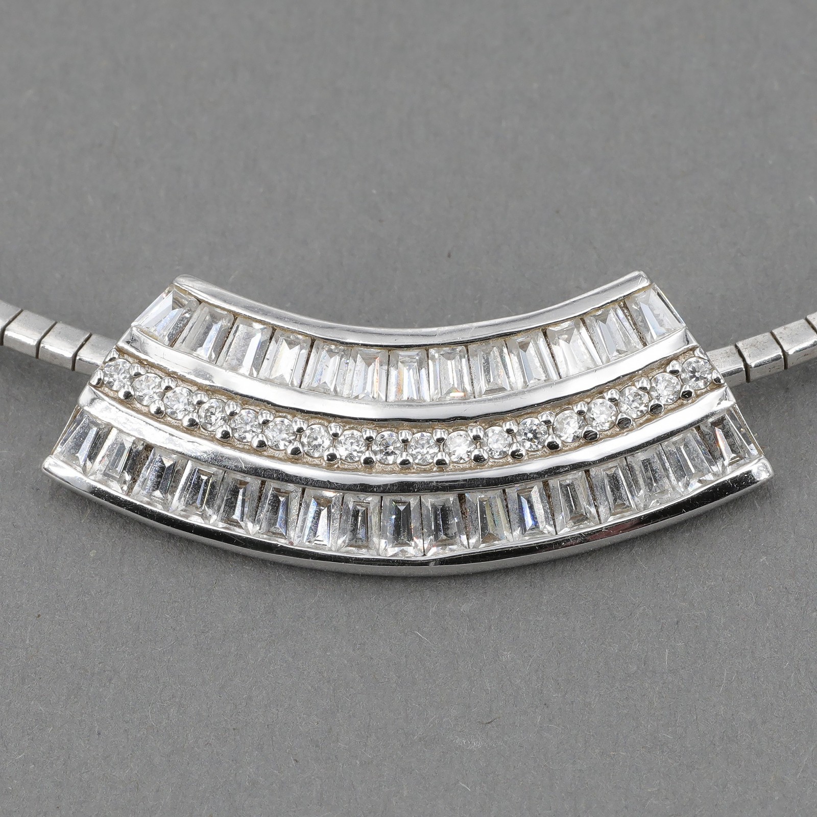 Sterling Silver 18″ Omega Necklace with CZ Crescent Slide Pendant 16 Grams