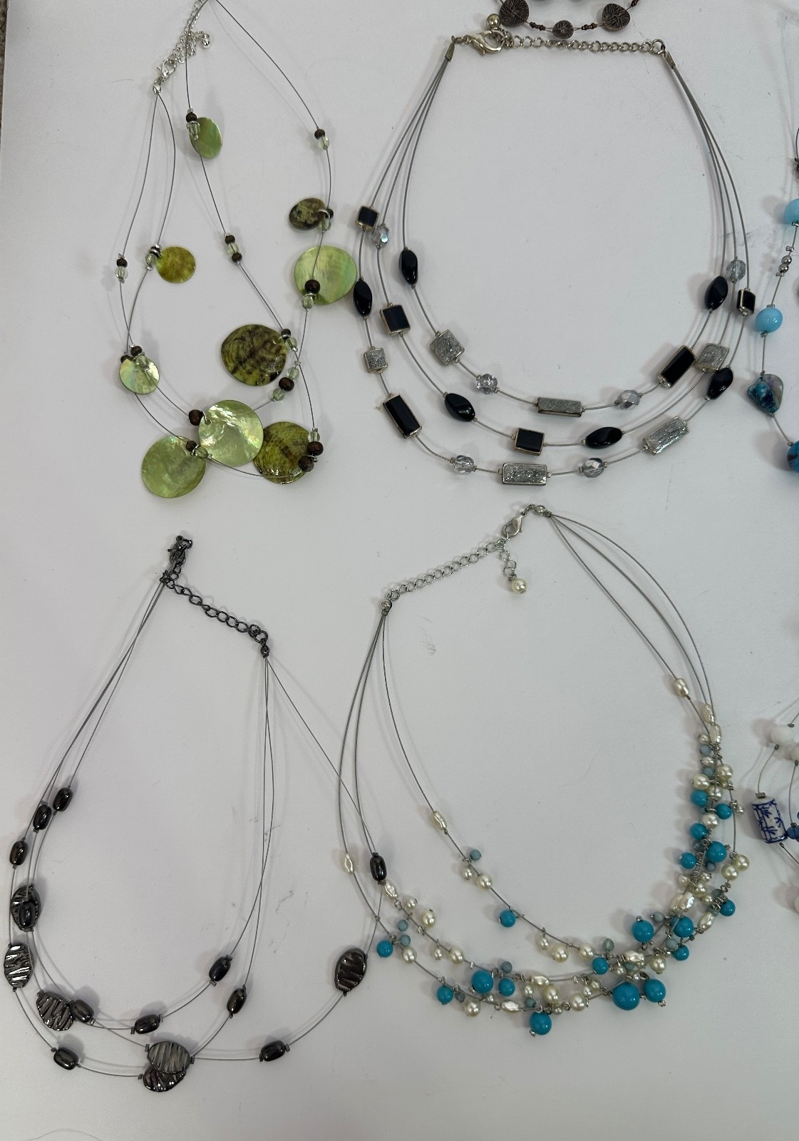 12 Wire Beaded Necklaces Bulk Lot Costume Resale Wearable Shell Metal Plastic