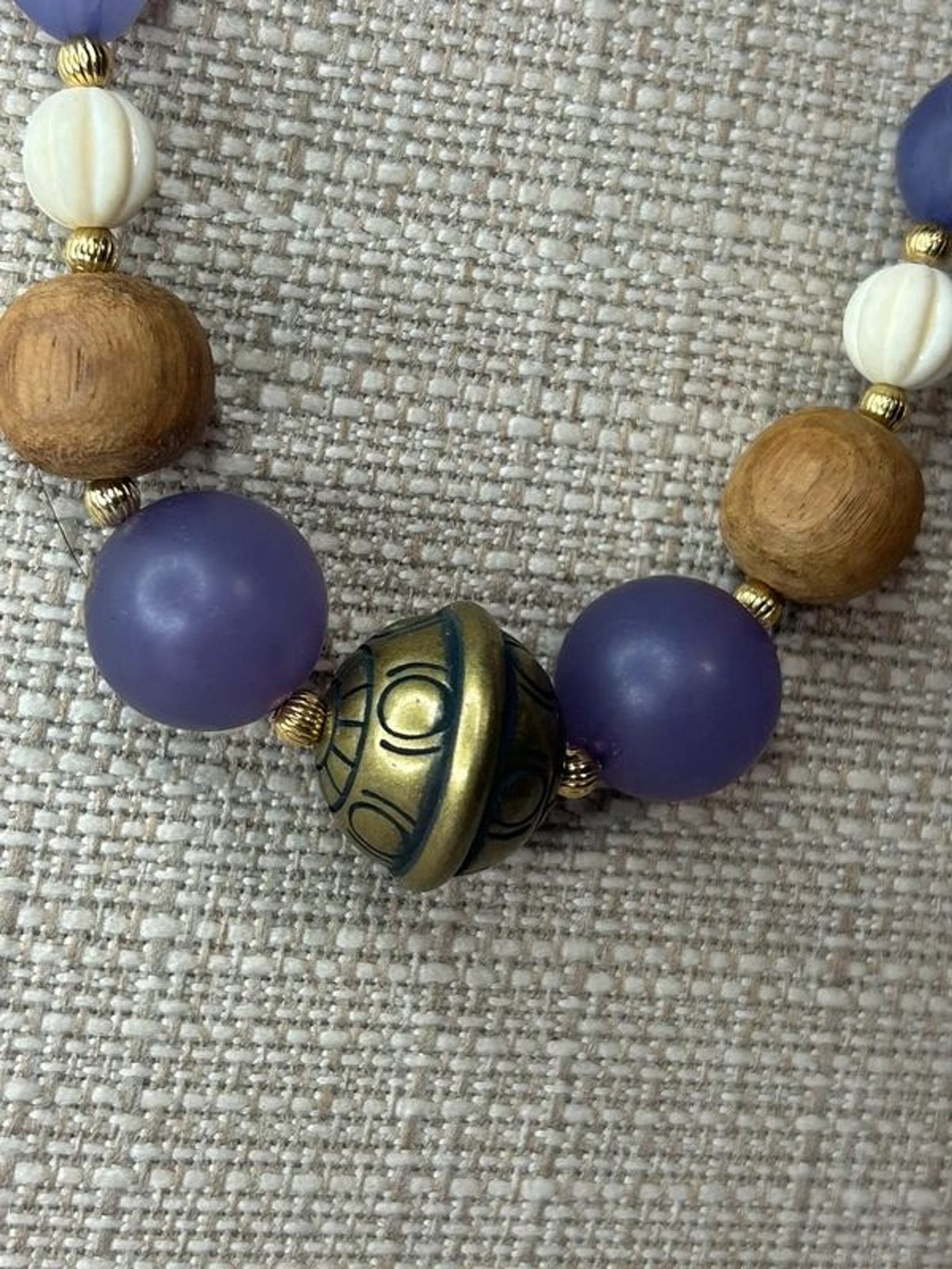 Vintage Casual Corner Purple Wood Bead Statement Necklace