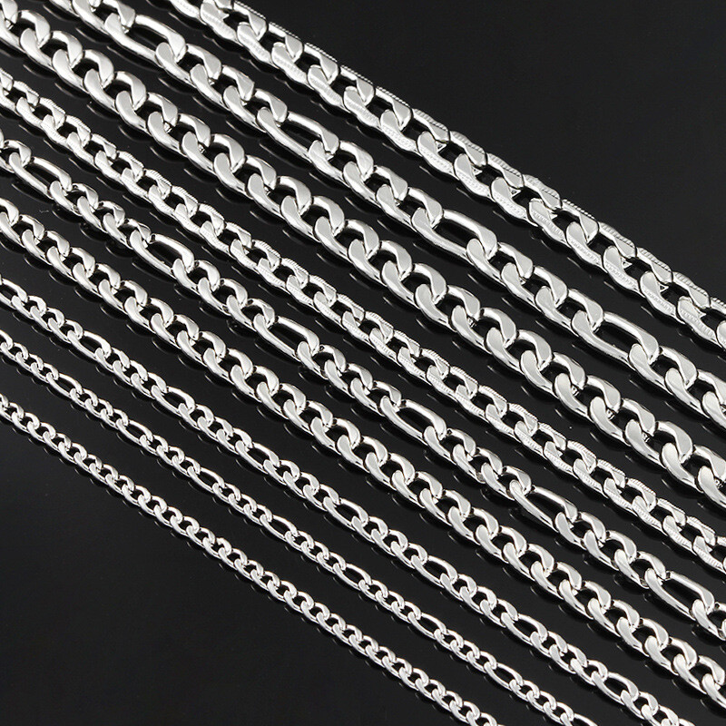 Stainless Steel 1:3 Figaro Chain 7″- 30″ Men Women Necklace 2/3/5/7/9/11/13mm