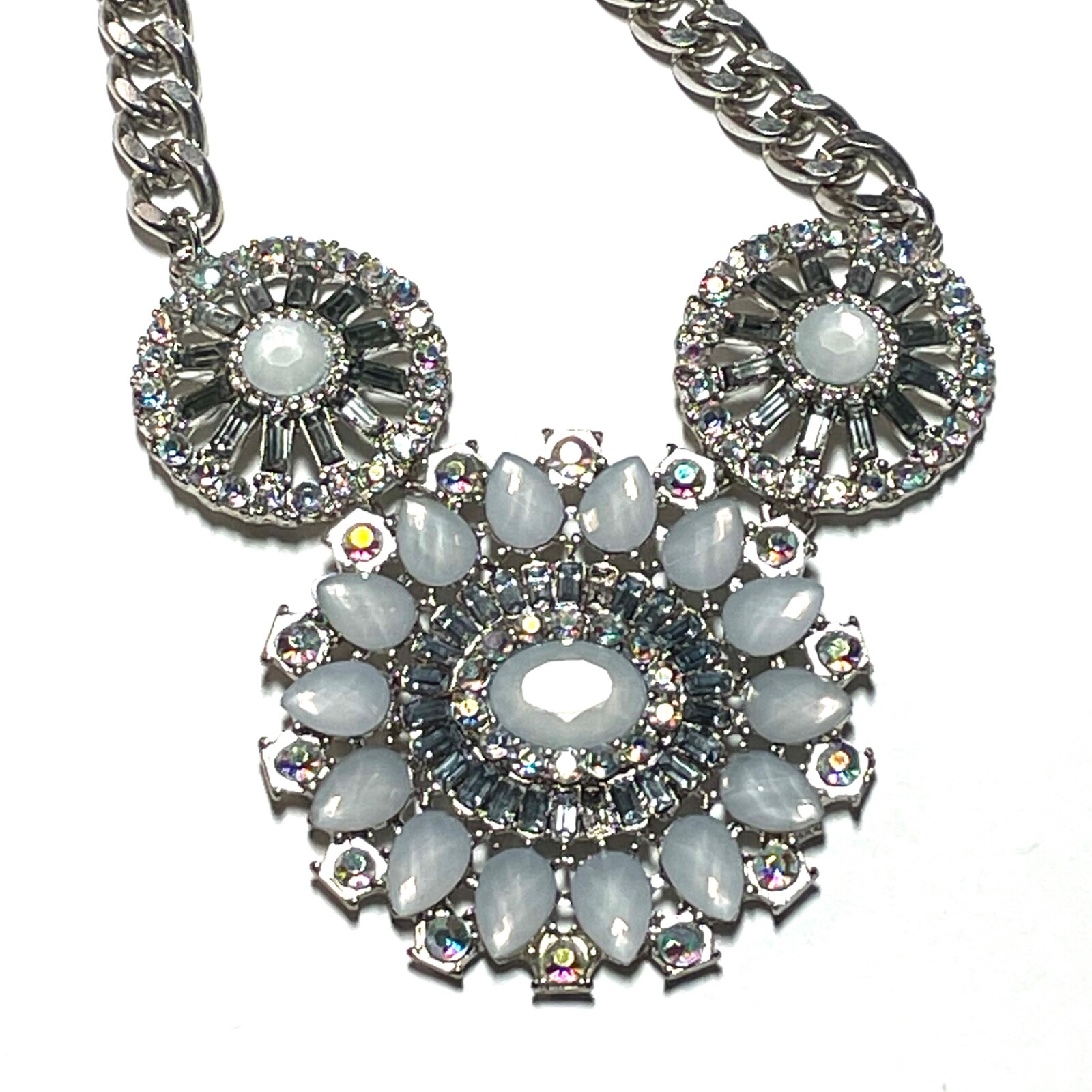 NY necklace sparkling rhinestone acrylic silvertone pendant chain vintage style