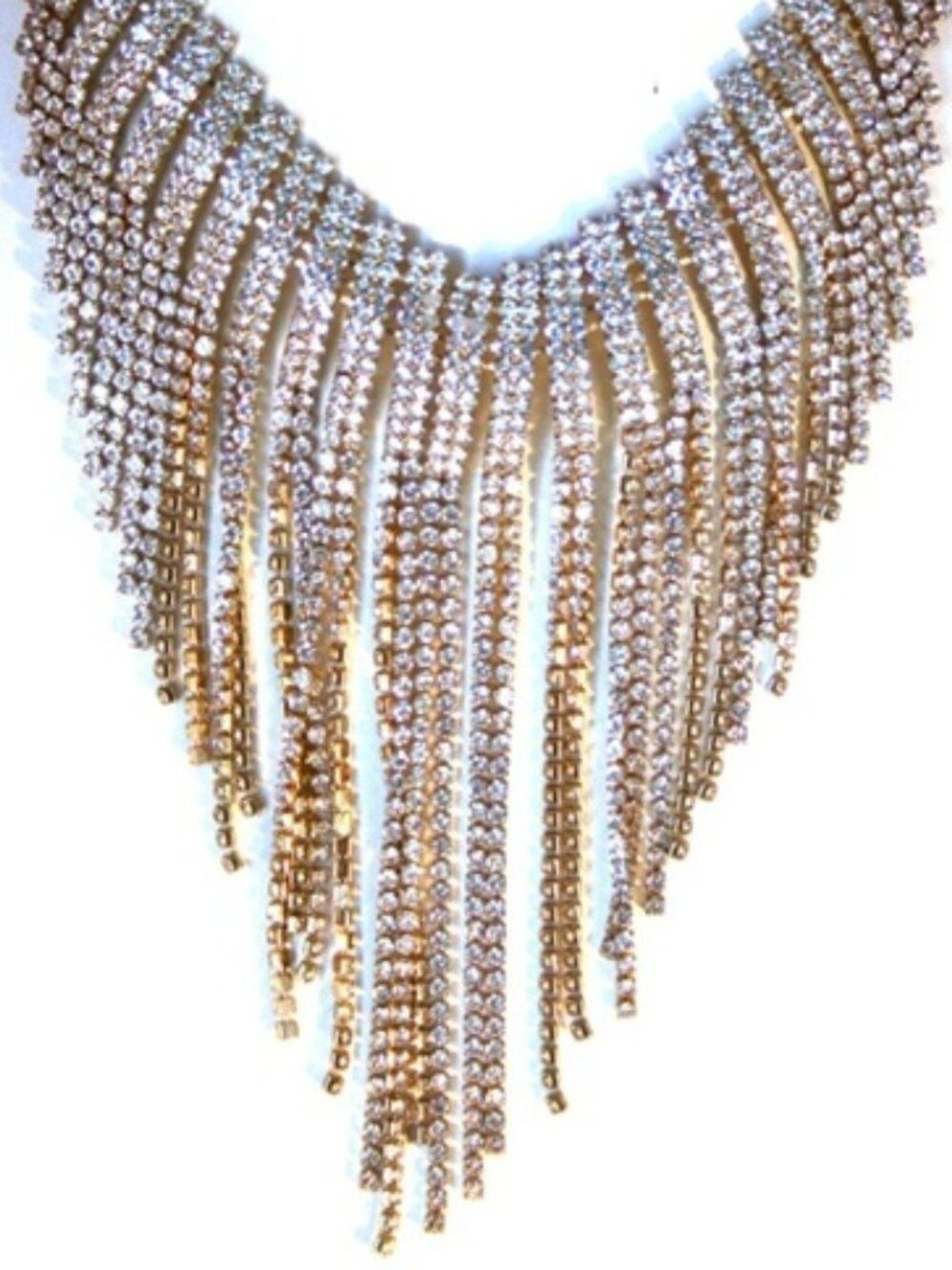 INC Glamorous Gold Clear Crystal Waterfall Fringe Bib Chain Necklace**NEW!