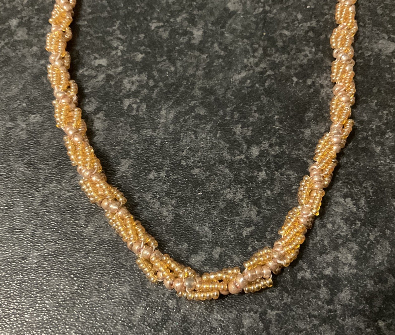Preloved Boho Seed Beaded Strand X 2 Necklaces Beige Gold Handmade, 46/48cm