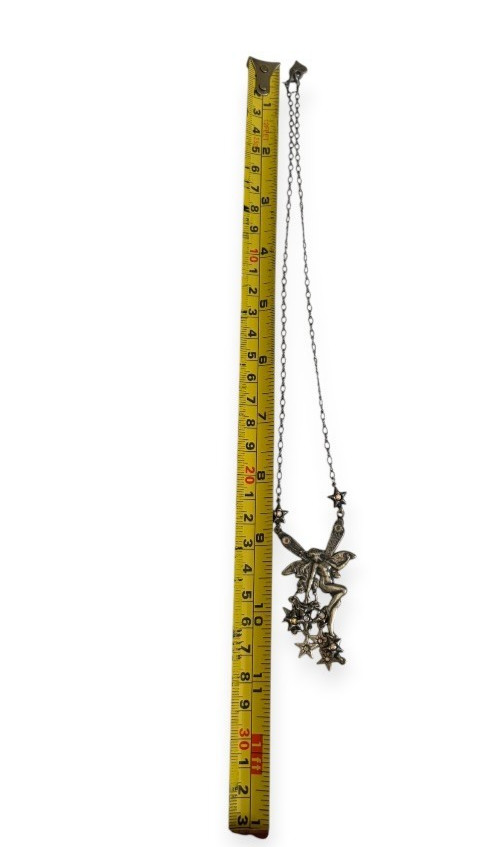 Top Shelf Jewelry Fairy Star Necklace Antique Silver Tone Iridescent Rhinestones