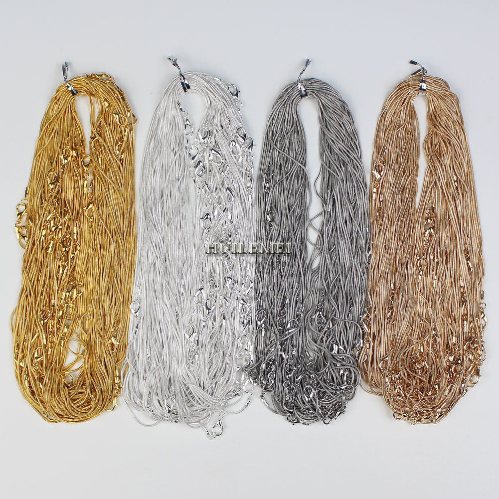 10 20 50 100x Silver / Gold Color 1.2mm Snake Chain Necklace 16″ 18″ 20″ 24″