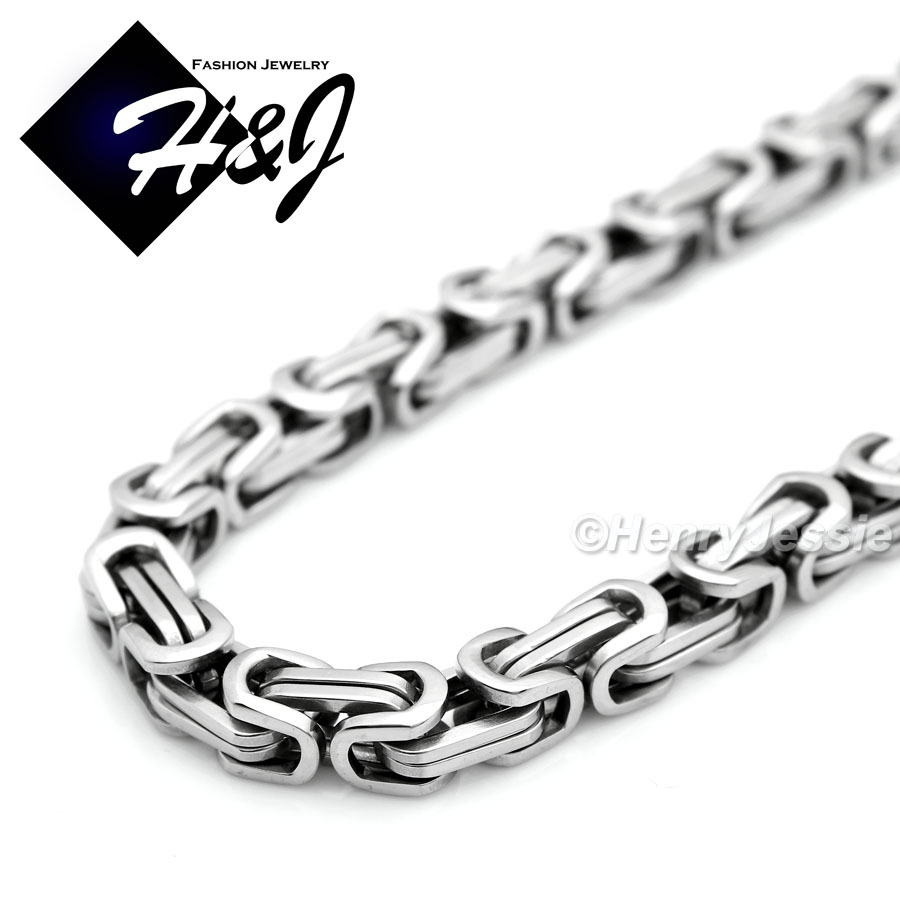 18-40″MEN’s Stainless Steel 4mm/6mm/9mm Silver Byzantine Box Link Chain Necklace
