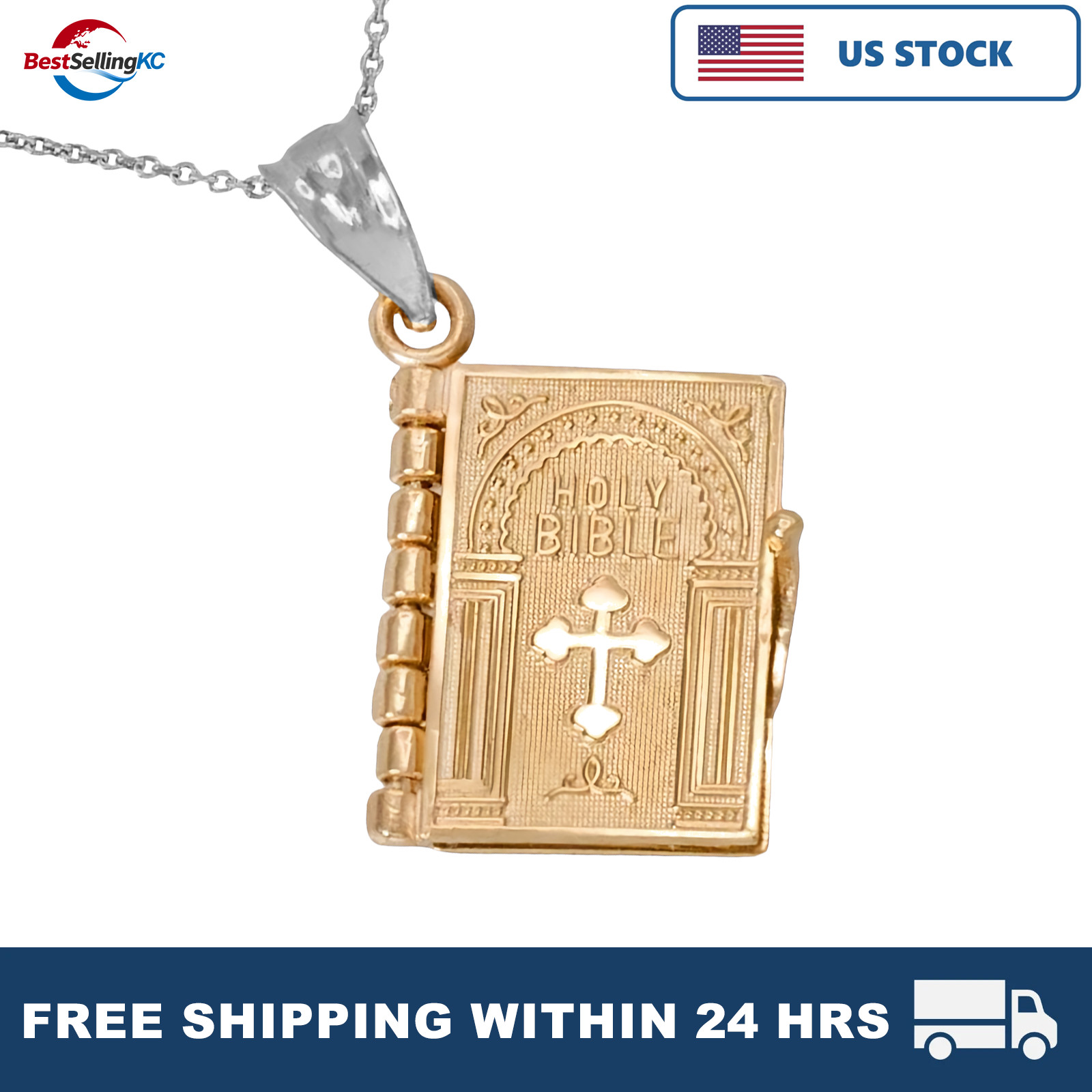 Bible Book Pendant Necklace Vintage Gold Cross Unique Jewelry For Men Women US