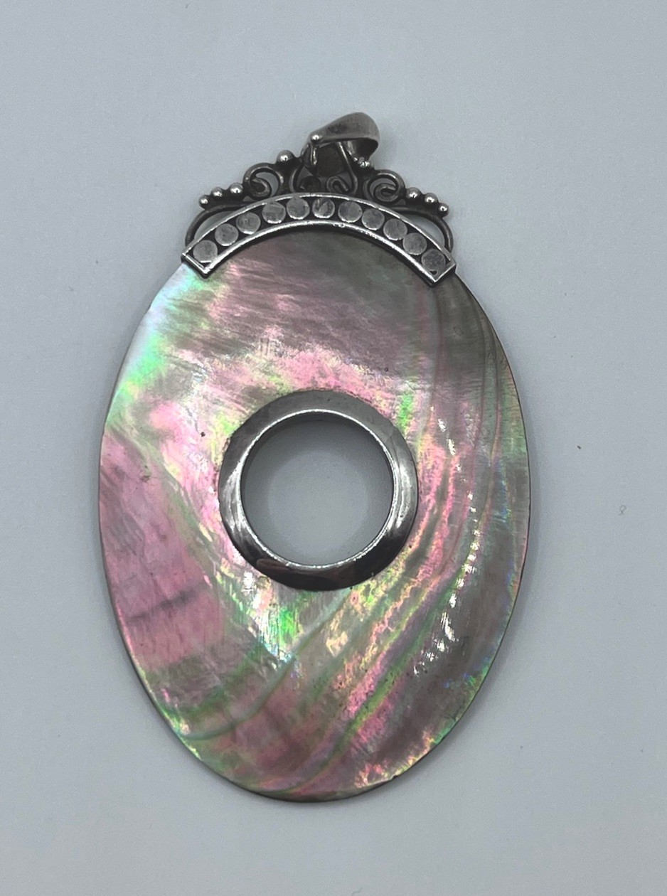 Mother Of Pearl Pendant Donut Cutout Abalone Shell 925 Sterling Silver Italian