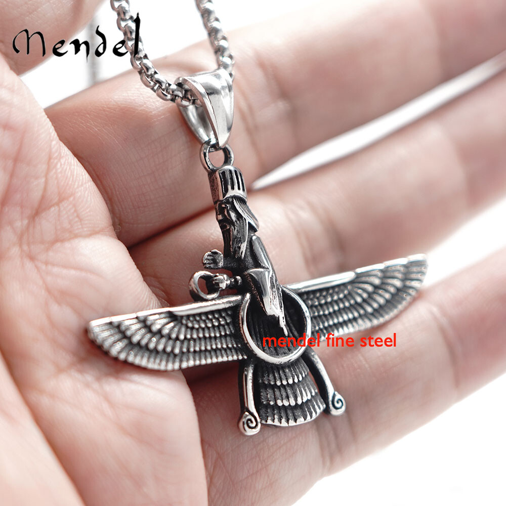 MENDEL Mens Stainless Steel Amulet Persian Pagan Ahura Mazda Pendant Necklace