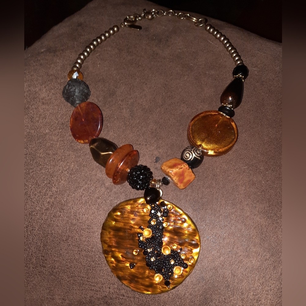 Treska art glass pendant and beaded statement necklace adjustable