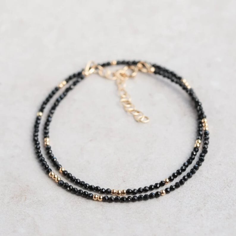 A+++ Nature Black Spinal Faceted Round Gemstone Beads Gold Filled Necklaces 18”