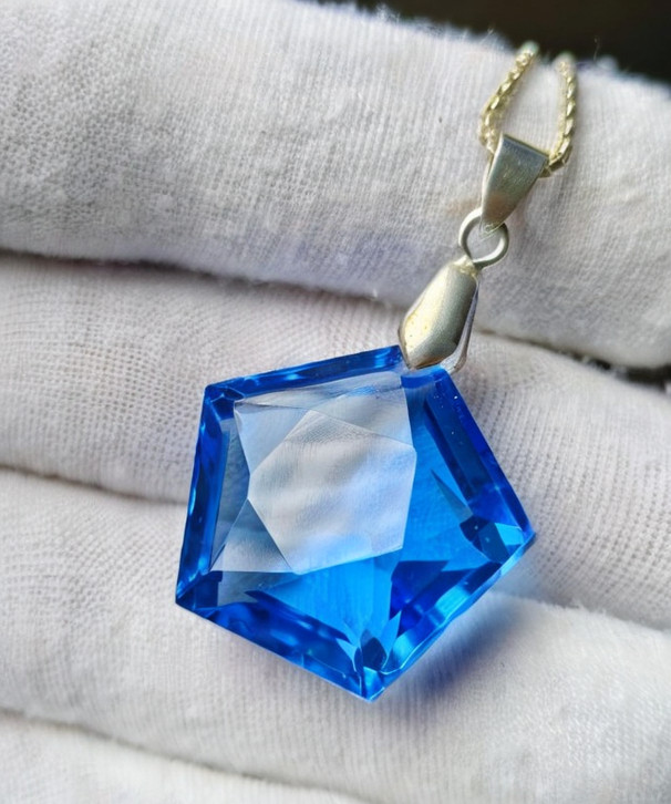 54 Ct Natural Blue Topaz Pendant Octagon Fancy Cut Sliver Jewelry With Chain