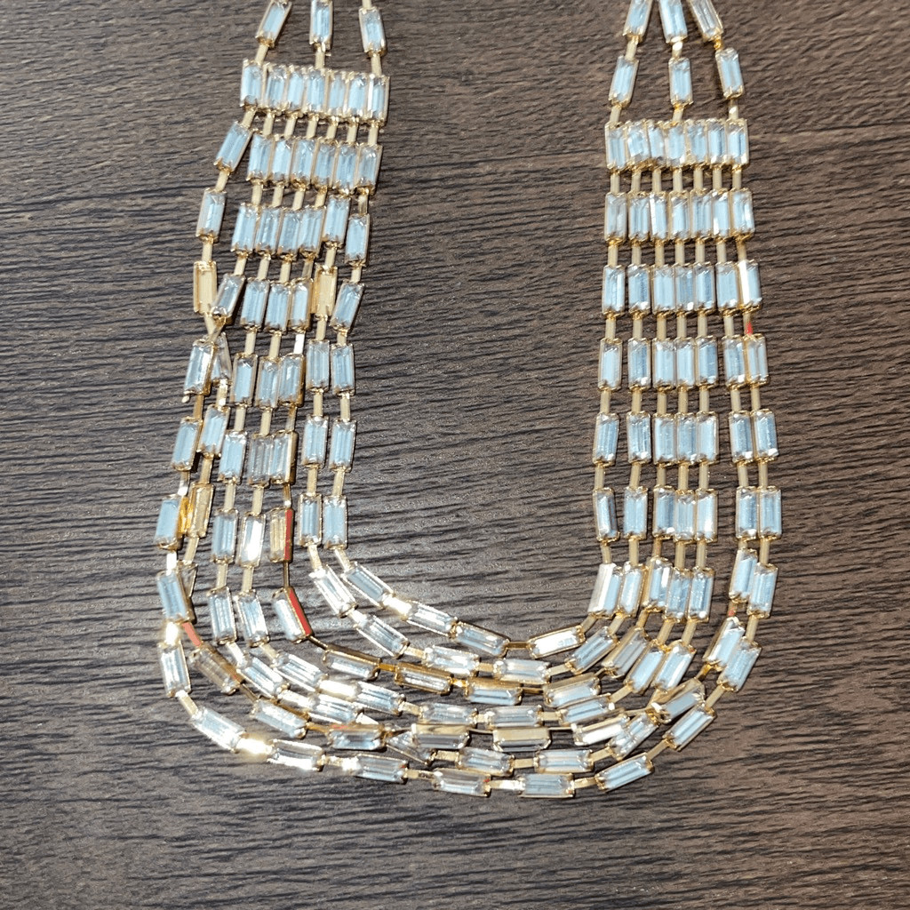 Parfois Womens Crystal Goldtone Multilayered Necklace Gold White NWT