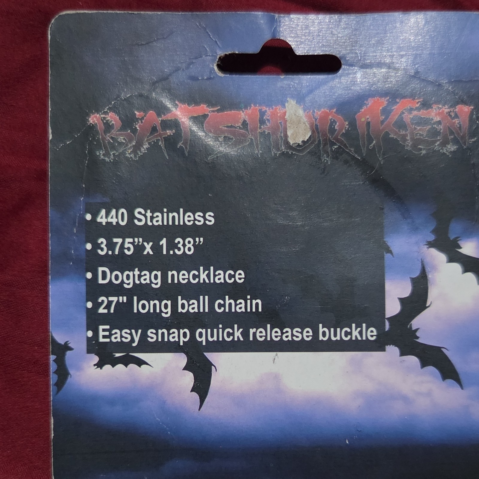 Batshuriken Stainless Steel Bat Dog Tag Pendant Necklace 27in Ball Chain Silver