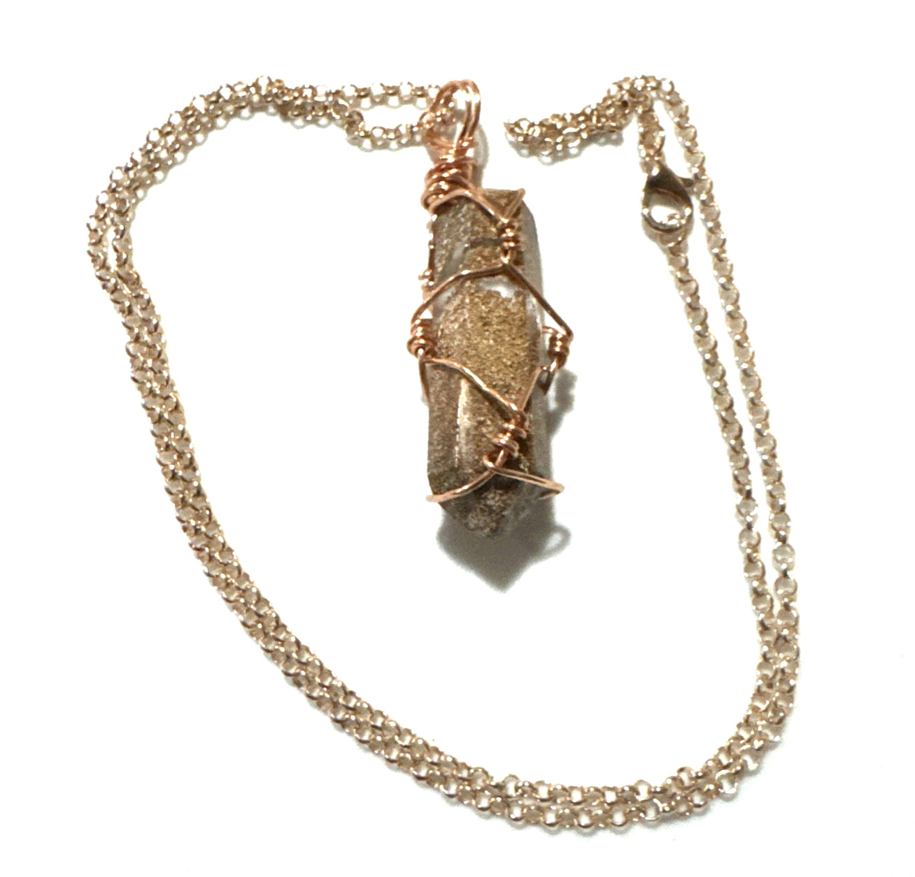Tower Pendant Moss Agate Necklace Jewelry Rose Gold Tone 21″ Chain Genuine Stone