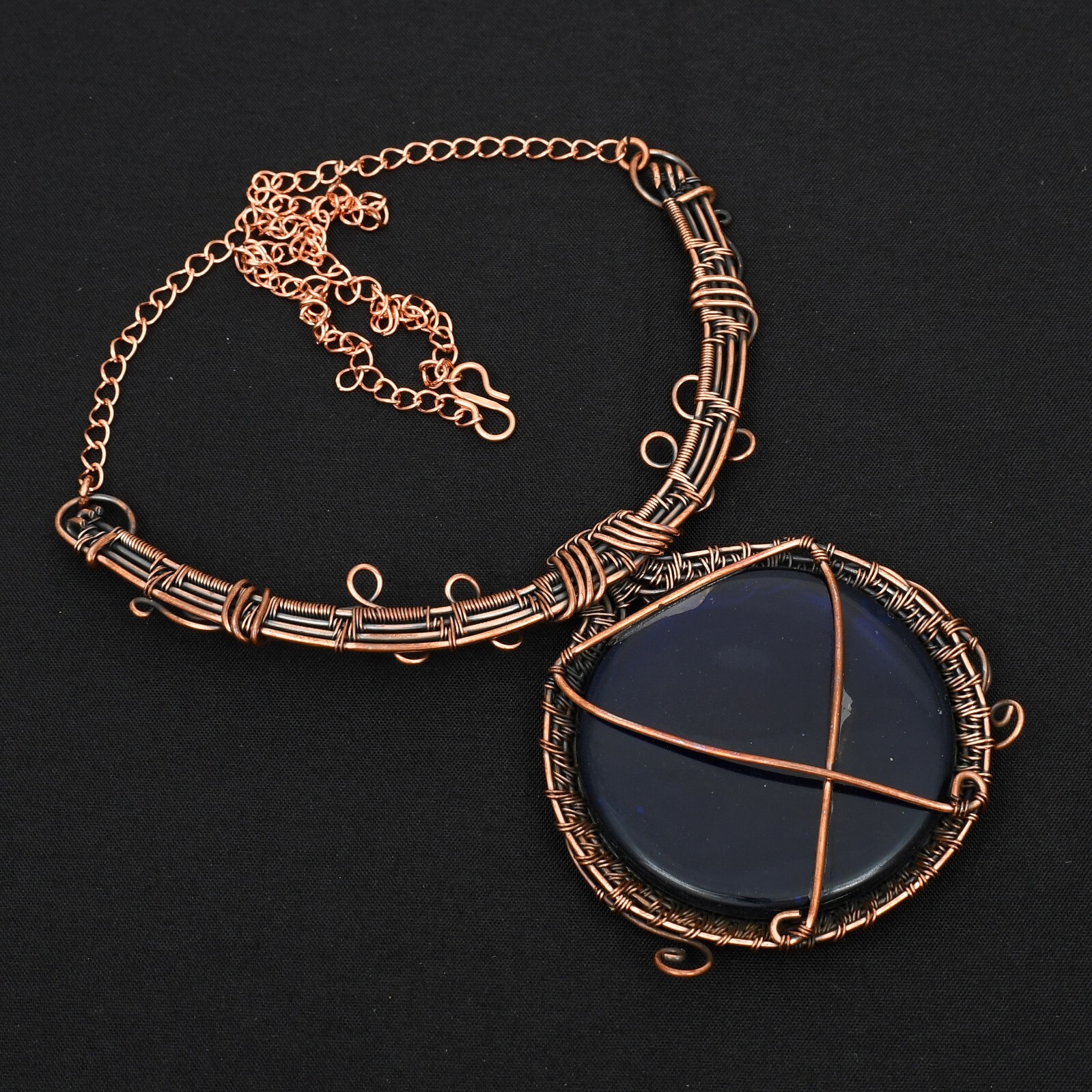 Blue Labradorite Gemstone Copper Wire Wrapped Necklace Handmade Jewelry NN 04