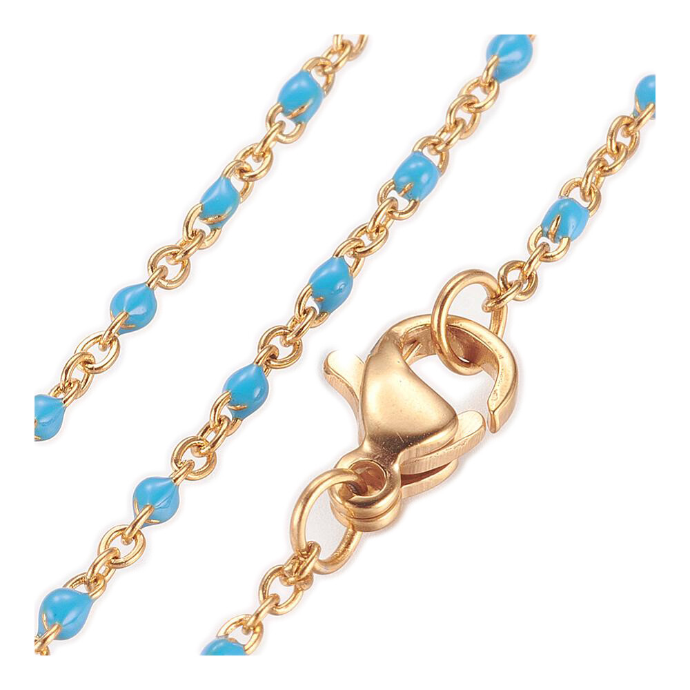 304 Stainless Steel Chain Necklace Enamel Gold Blue Green Red Pink 18″ 2mm P366