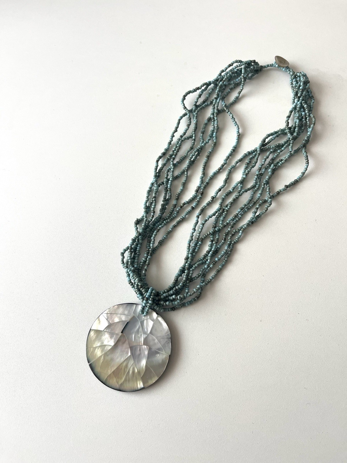 Boho Ethnic Style Necklace – Large Mother of Pearl Mosaic Pendant