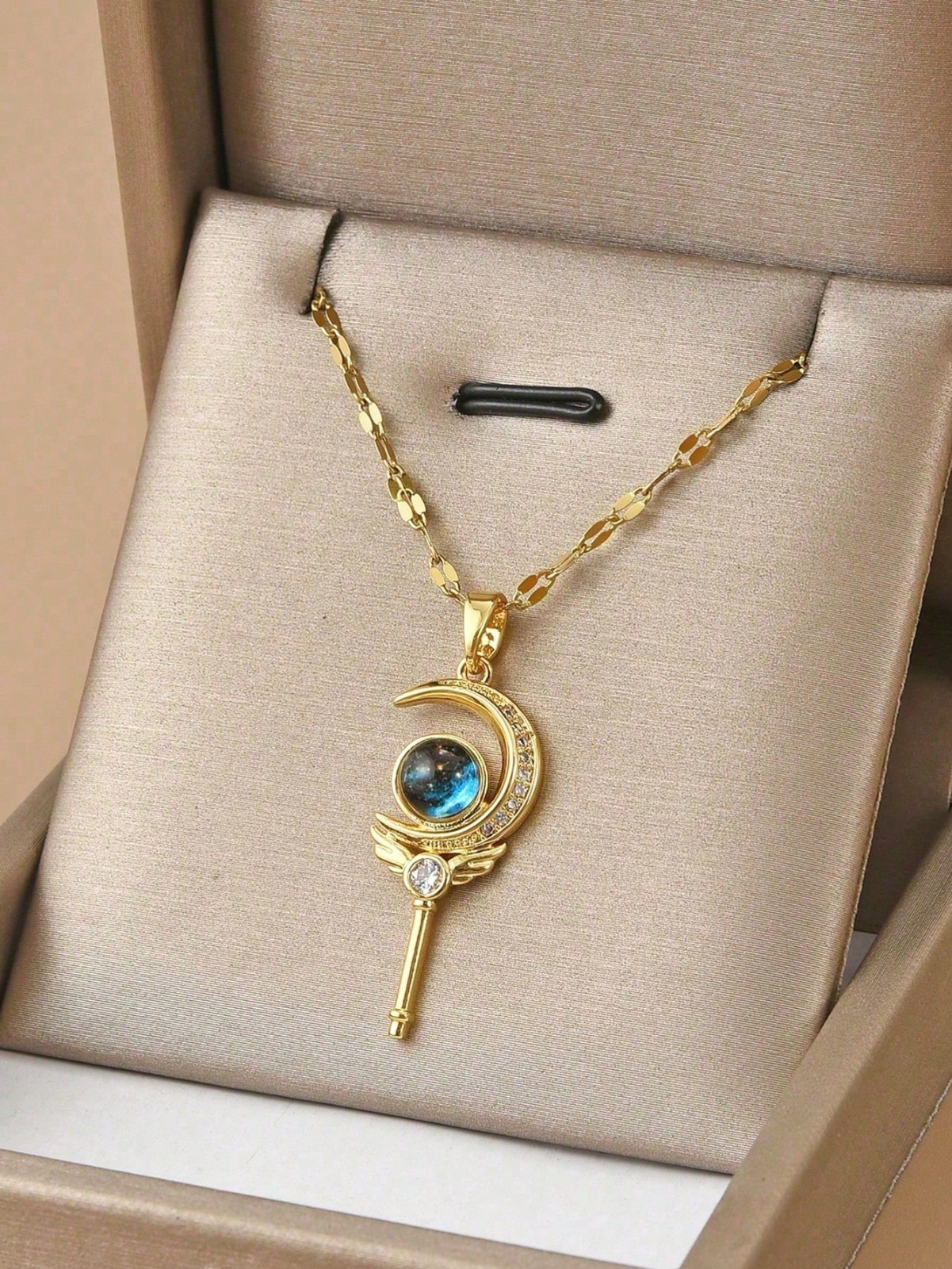 Women’s Necklace Moon Star Pendant Gold Tone Stainless Steel Chain Fashion Gift