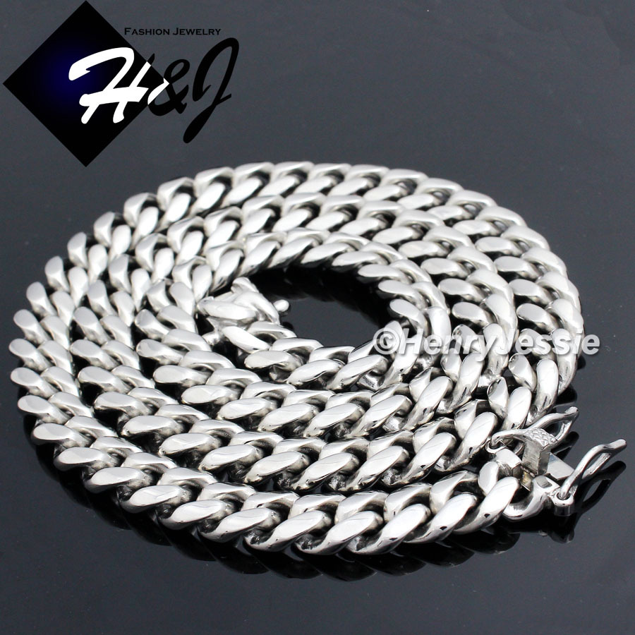 18-40″MEN Stainless Steel 7/10/12mm Silver/Gold Plated Miami Cuban Curb Necklace