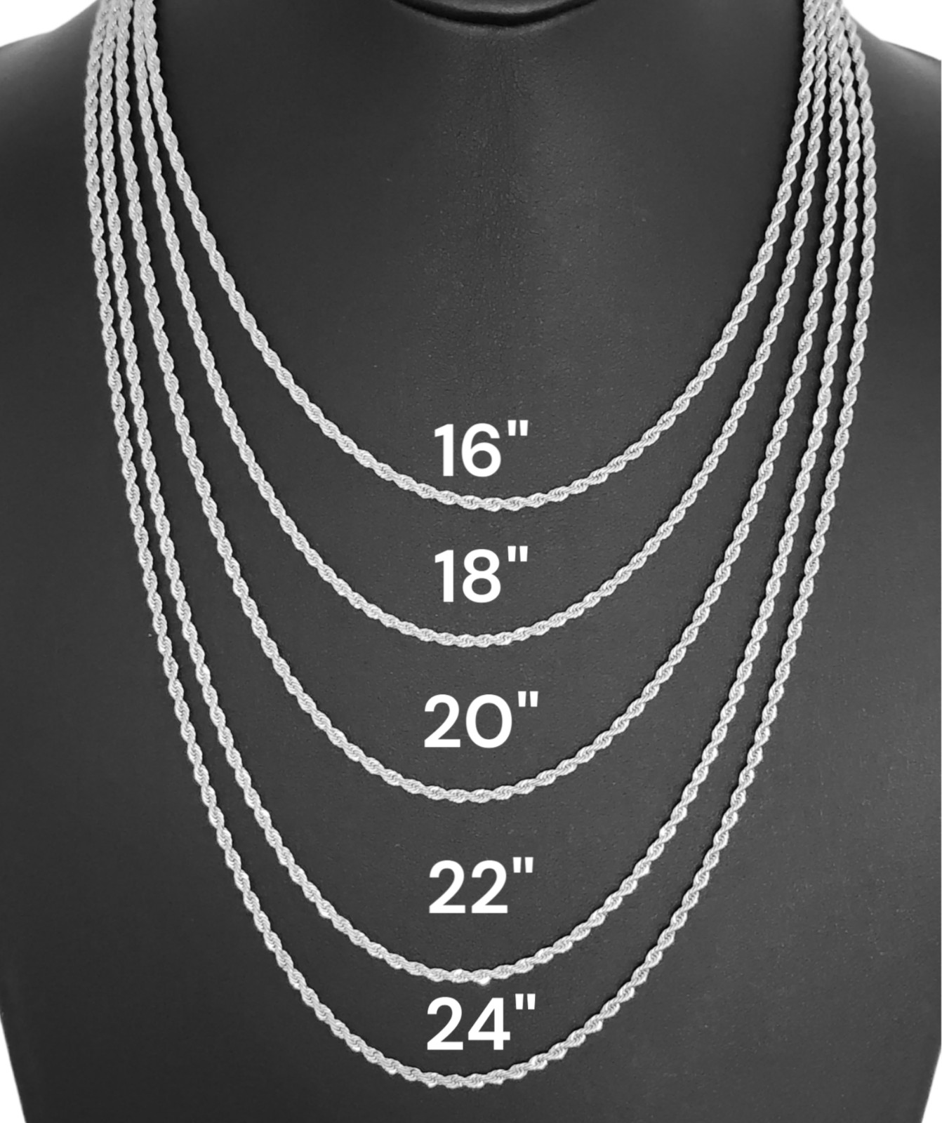 Stainless Steel Rope Chain 2mm Hip Hop Jewelry Unisex, Women, Men Size 16″-24″