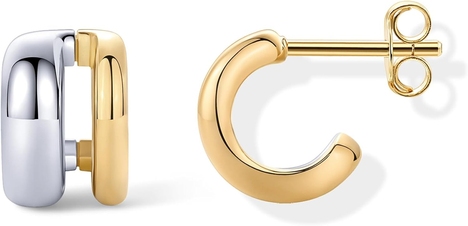 14K Gold Plated and Rhodium Plated Two Tone Multihoop Double Hoop Geometric Earr