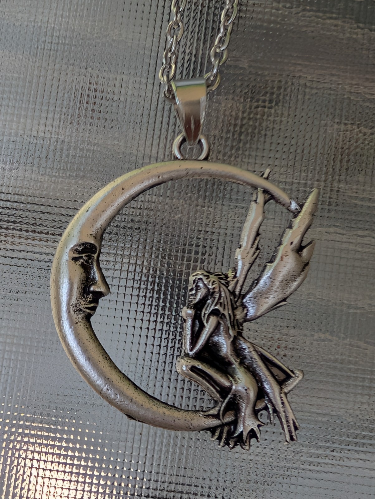 Fairy Sitting on the Moon Pendant 1.2″ Necklace 20″ Adjustable Zinc Alloy X30