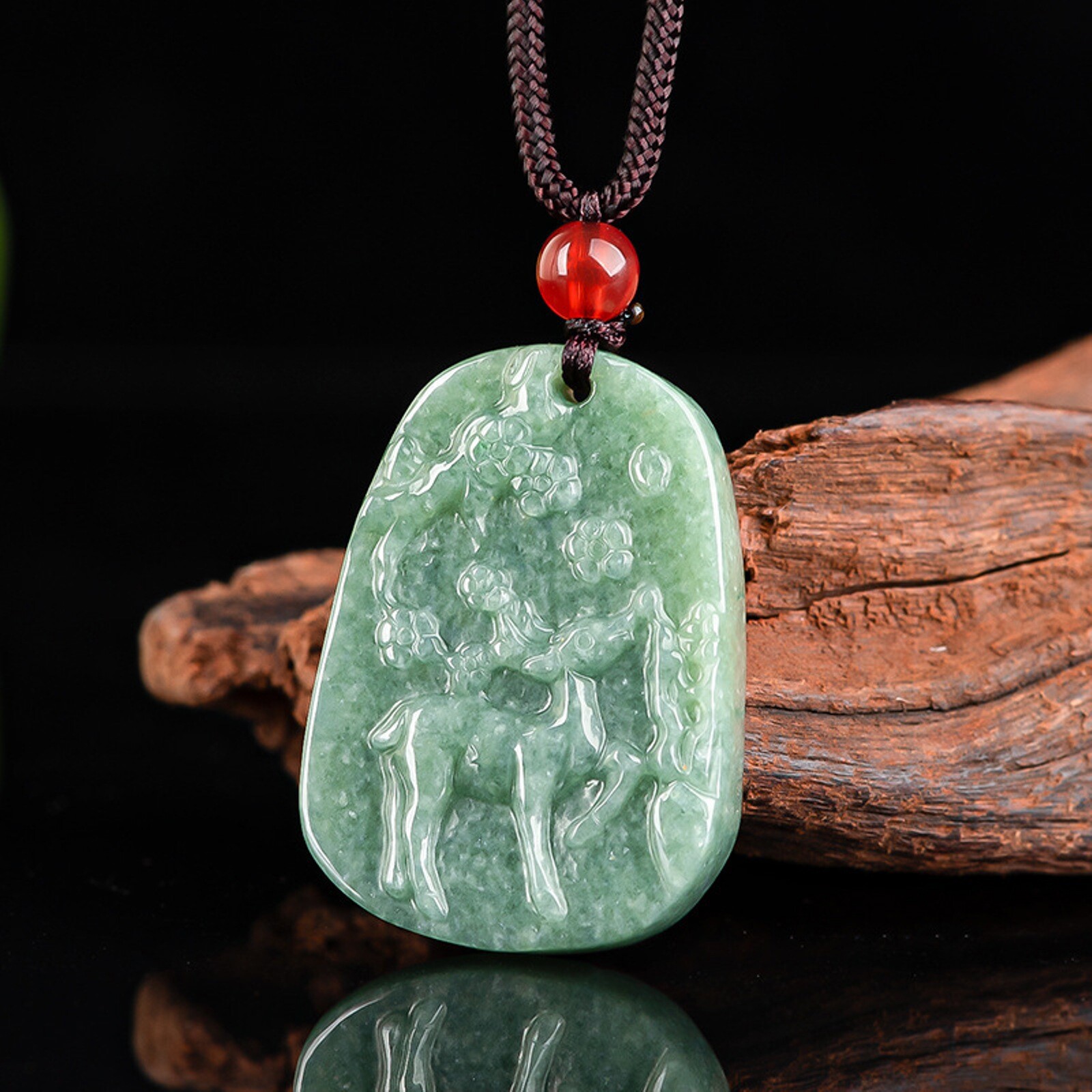 Natural Grade A Jade Jadeite Men Women Lucky Gift Flower Sika Deer Pendant