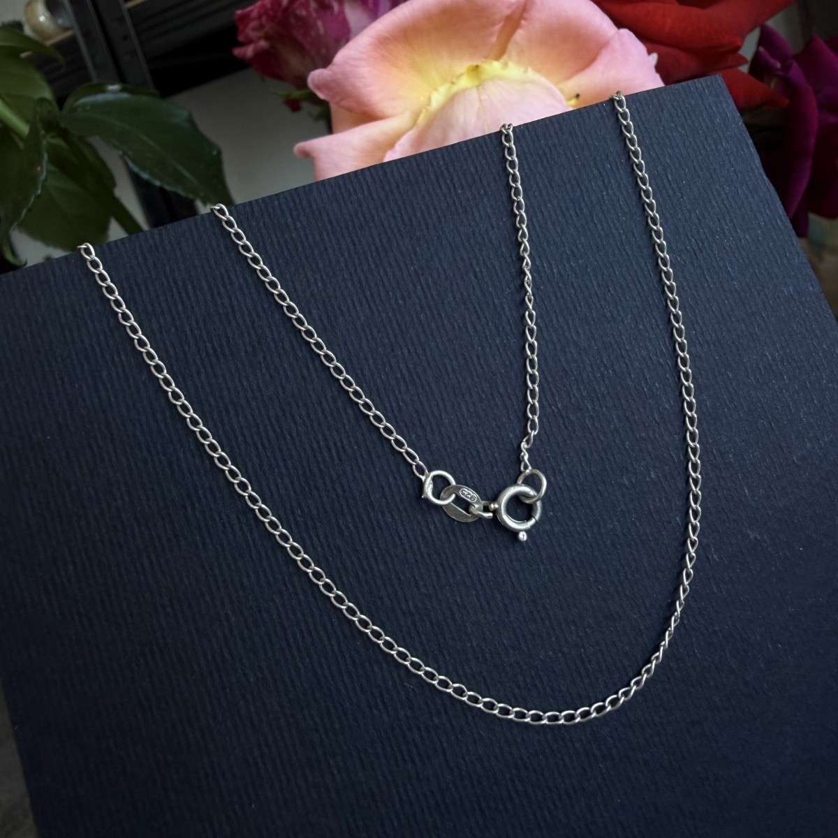 Vintage 925 Sterling Silver Curb Chain Necklace 44cm Unisex Panzer Link 1.56g